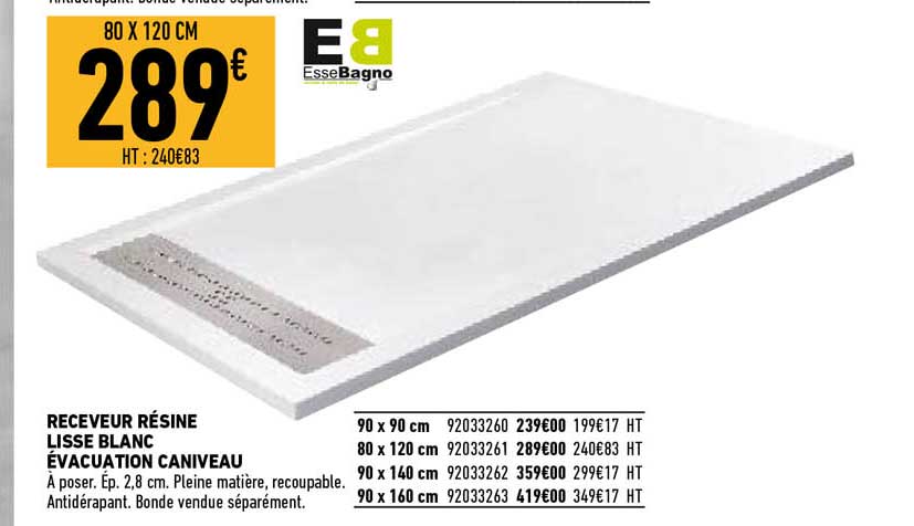 receveur résine lisse blanc évacuation caniveau