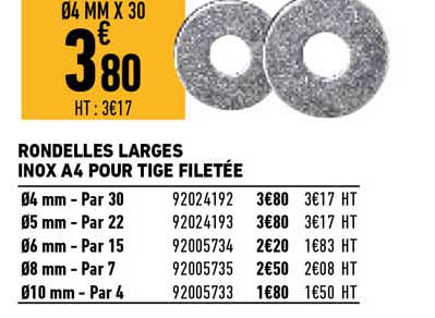rondelles larges inox a4 pour tige filetée