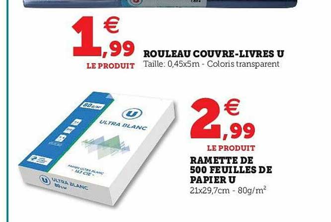 rouleau couvre-livres u, ramette de 500 feuilles de papier u