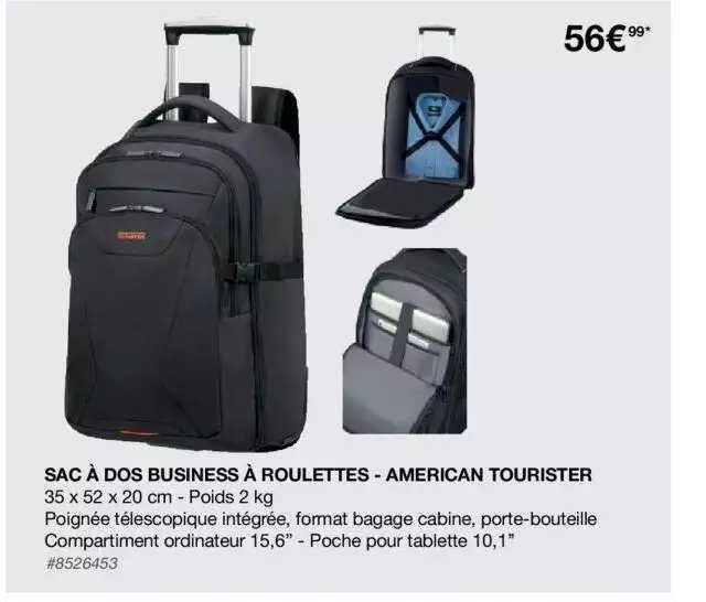 sac à dos business à roulettes - american tourister