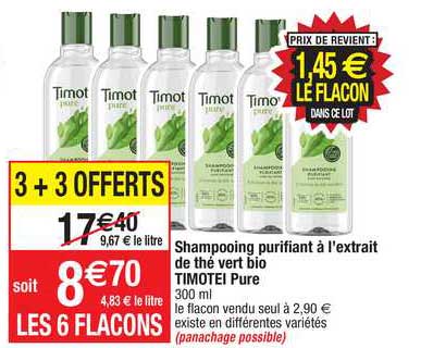 shampooing purifiant à l'extrait de thé vert bio timotei pure