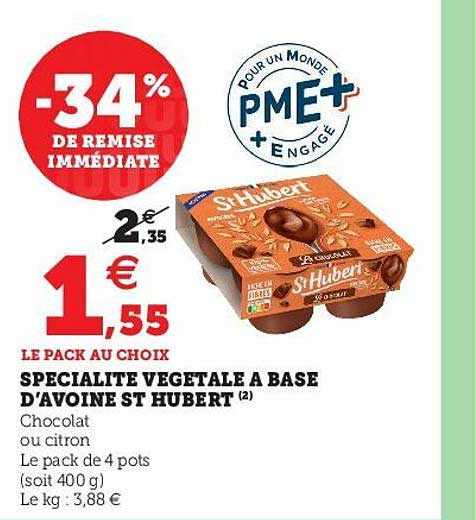 spécialité végétale à base d'avoine st hubert