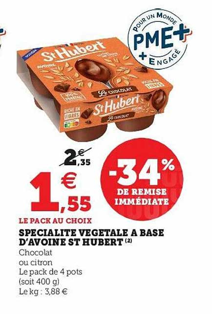 spécialité végétale à base d'avoine st hubert