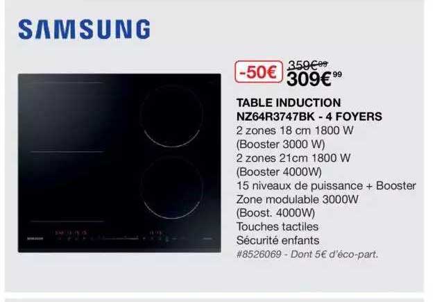 table induction nz64r374bk - 4 foyers samsung