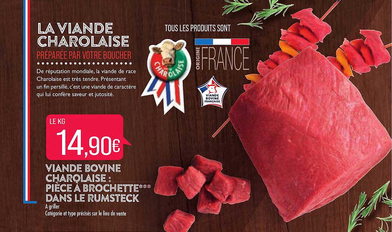 viande bovine charolaise : pièce à brochette dans le rumsteck