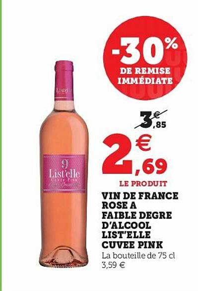 vin de france rose à faible degré d'alcool list'elle cuvée pink