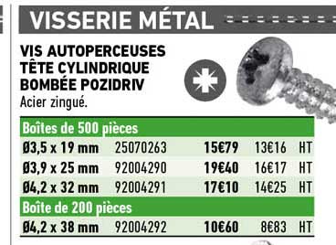 vis autoperceuses tête cylindrique bombée pozidriv