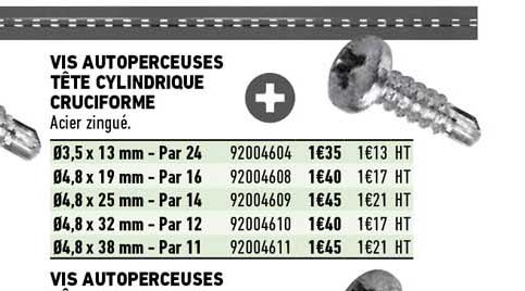 vis autoperceuses tête cylindrique cruciforme