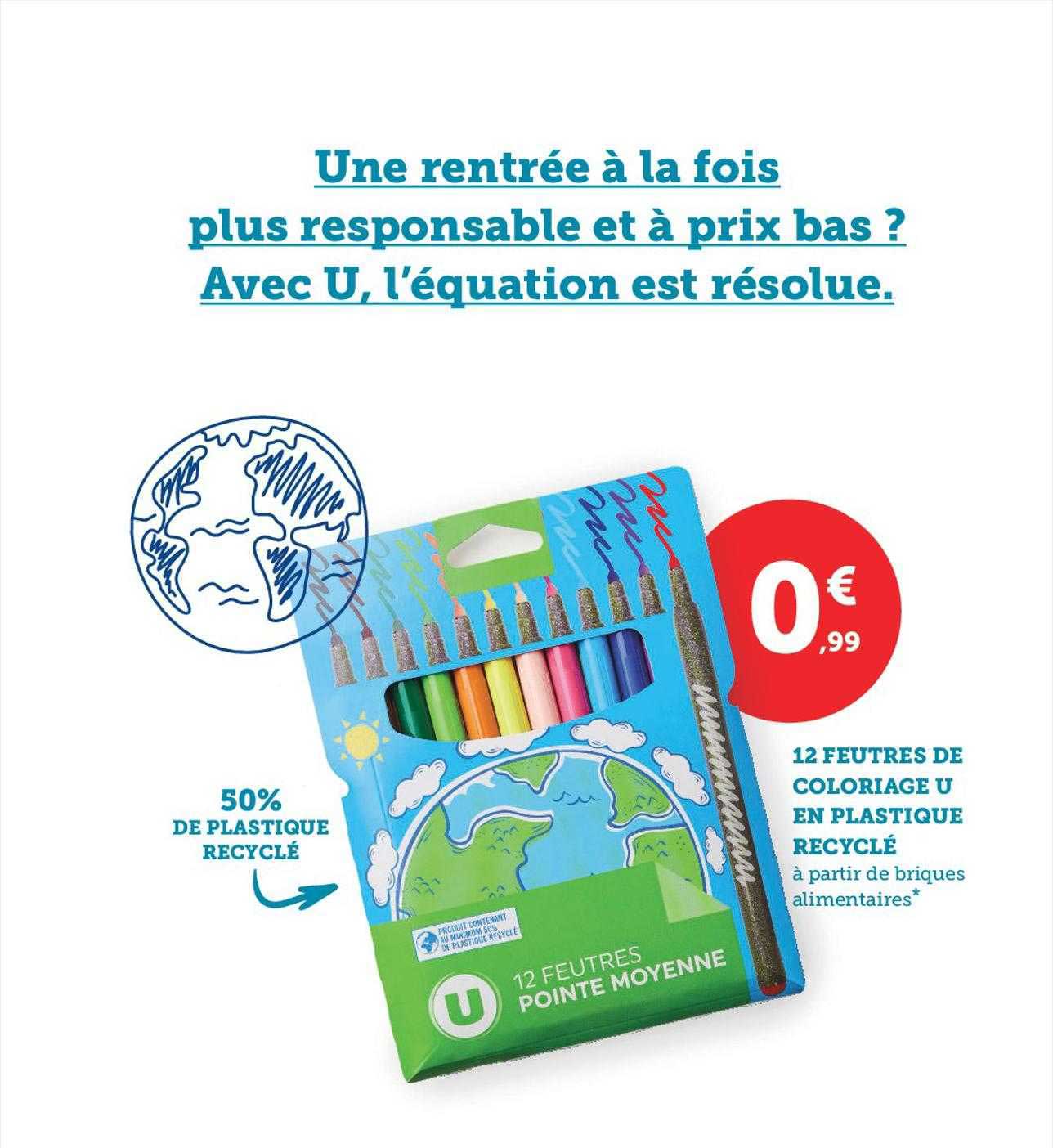12 Feutres De Coloriage U En Plastique Recyclé