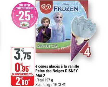 4 cônes glacés à la vanille reine des neiges disney miko