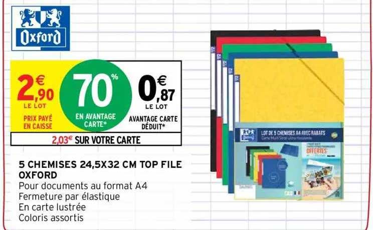 5 chemises 24,5x32cm top file oxford