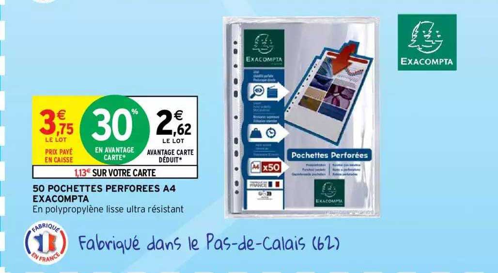 50 Pochettes Perforées A4 Exacompta