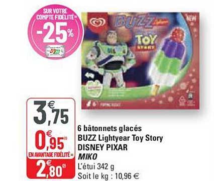 6 bâtonnets glacés buzz lightyear toy story disney pixar miko