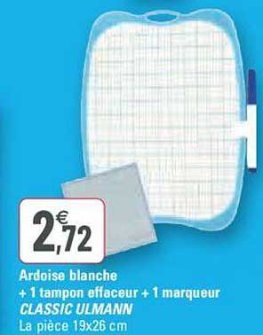 ardoise blanche + 1 tampon effaceur + 1 marqueur classic ulmann
