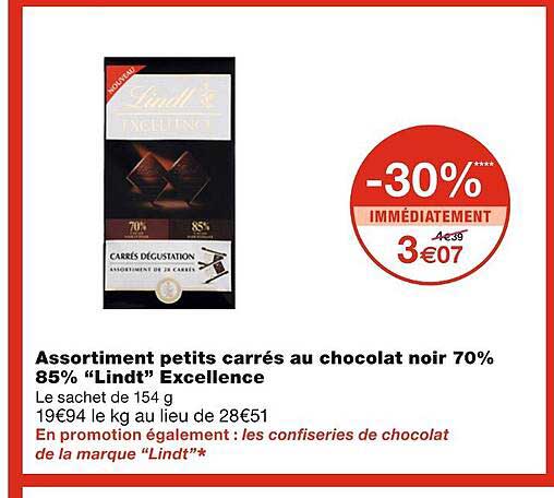 Assortiment Petits Carrés Au Chocolat Noir 70% 85% Lindt Excellence