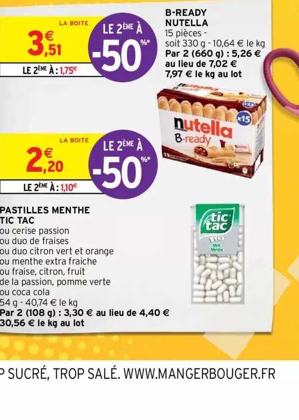 b-ready nutella ou pastilles menthe tic tac