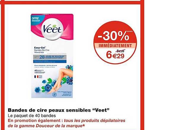 bandes de cire peaux sensibles veet