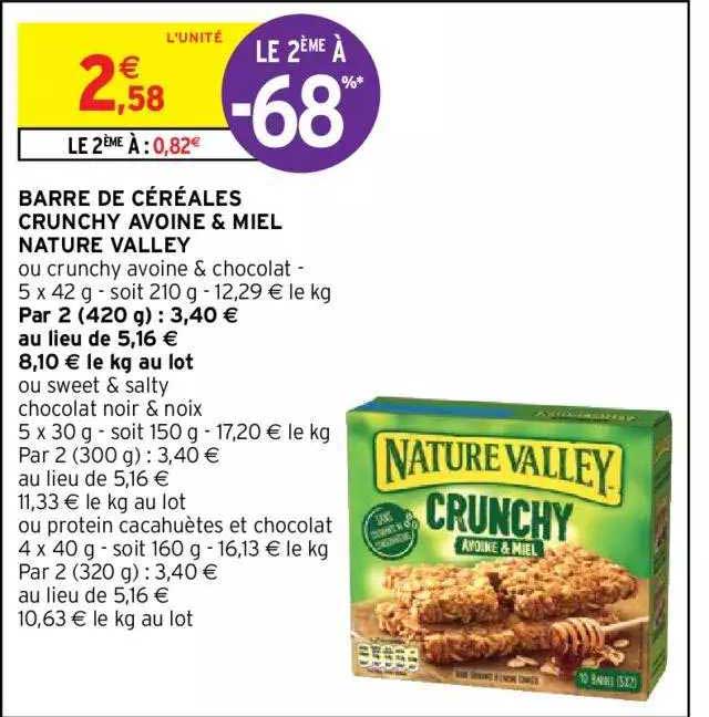 barre de céréales crunchy avoine & miel nature valley