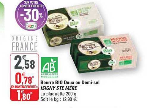 beurre bio doux ou demi-sel isigny ste mère