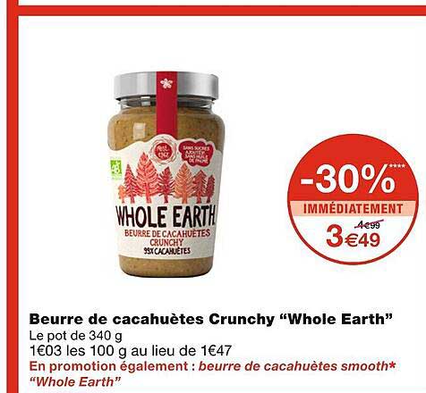 beurre de cacahuères crunchy whole earth