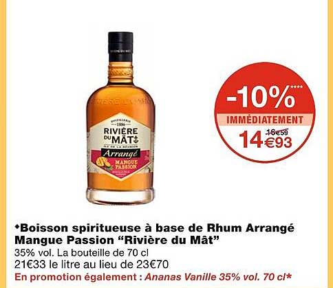 boisson spiritueuse à base de rhum arrangé mangue passion "rivière du mât"