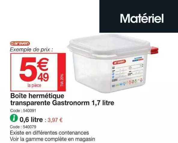 boîte hermétique transparente gastronorm 1,7 litre araven