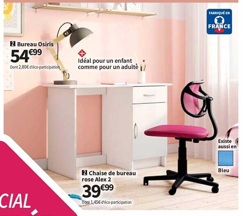bureau osiris, chaise de bureau rose alex 2