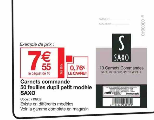 Carnets Commande 50 Feuilles Dupli Petit Modèle Saxo