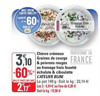 chèvre crémeux graines de courge & poivrons rouges ou fromage frais fouetté échalote & ciboulette l'atelier blini