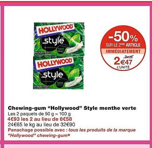 chewing-gum hollywood style menthe verte