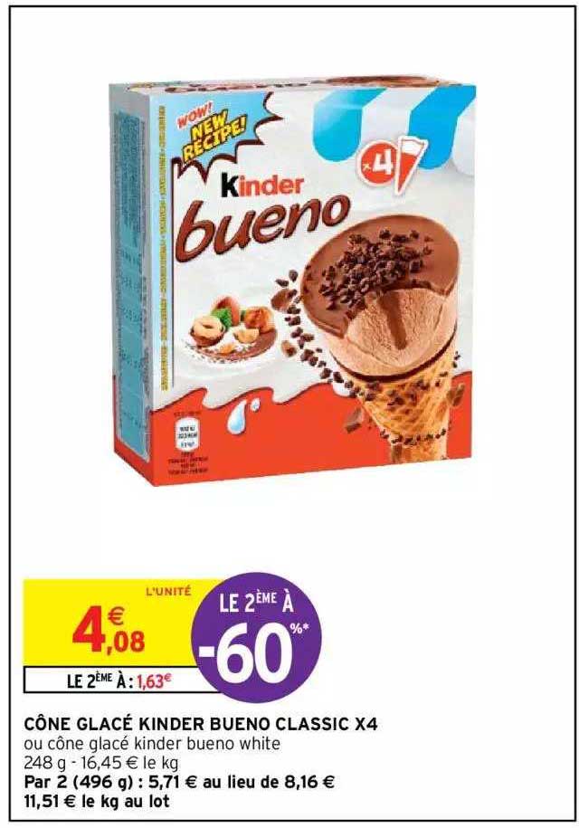 Cône Glacé Kinder Bueno Classic X4