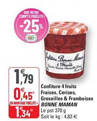 confiture 4 fruits fraise, cerises, groseilles & framboises bonne maman