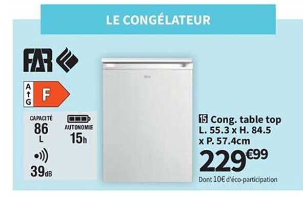cong. table top l. 55.3 x h. 84.5 x p. 57.4 cm far