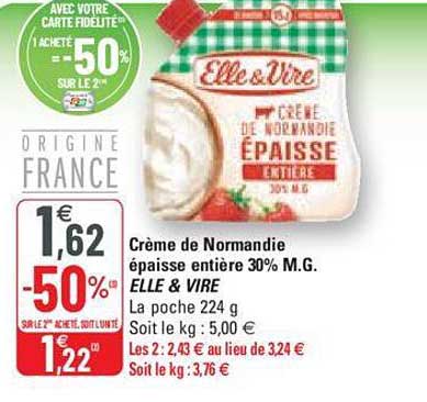 crème de normandie épaisse entière 30% mg elle&vire