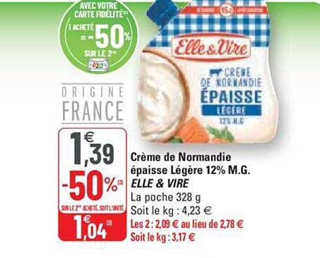 crème de normandie épaisse légère 12% mg elle&vire