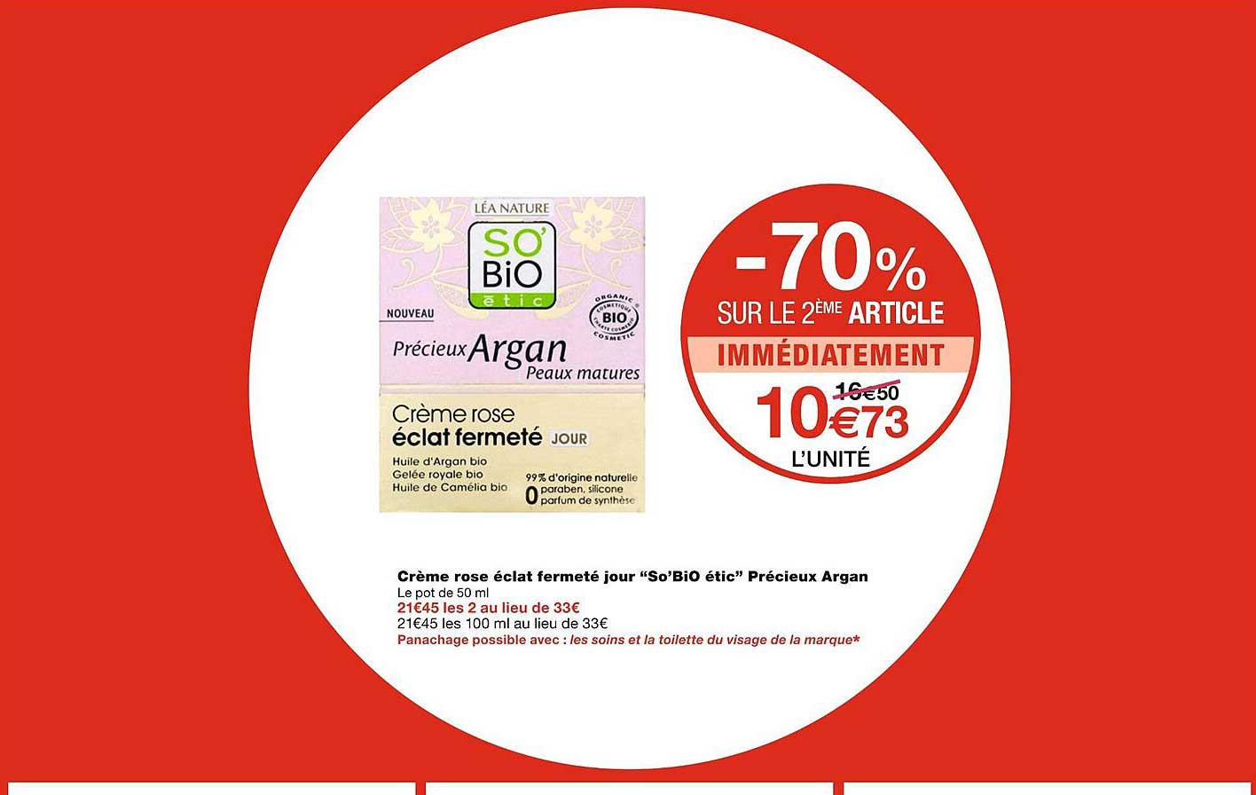 crème rose éclat fermeté jour "so'bio étic" précieux argan