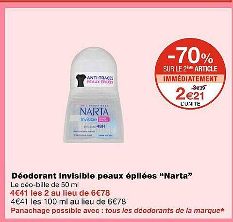 Déodorant Invisible Peaux épilées Narta