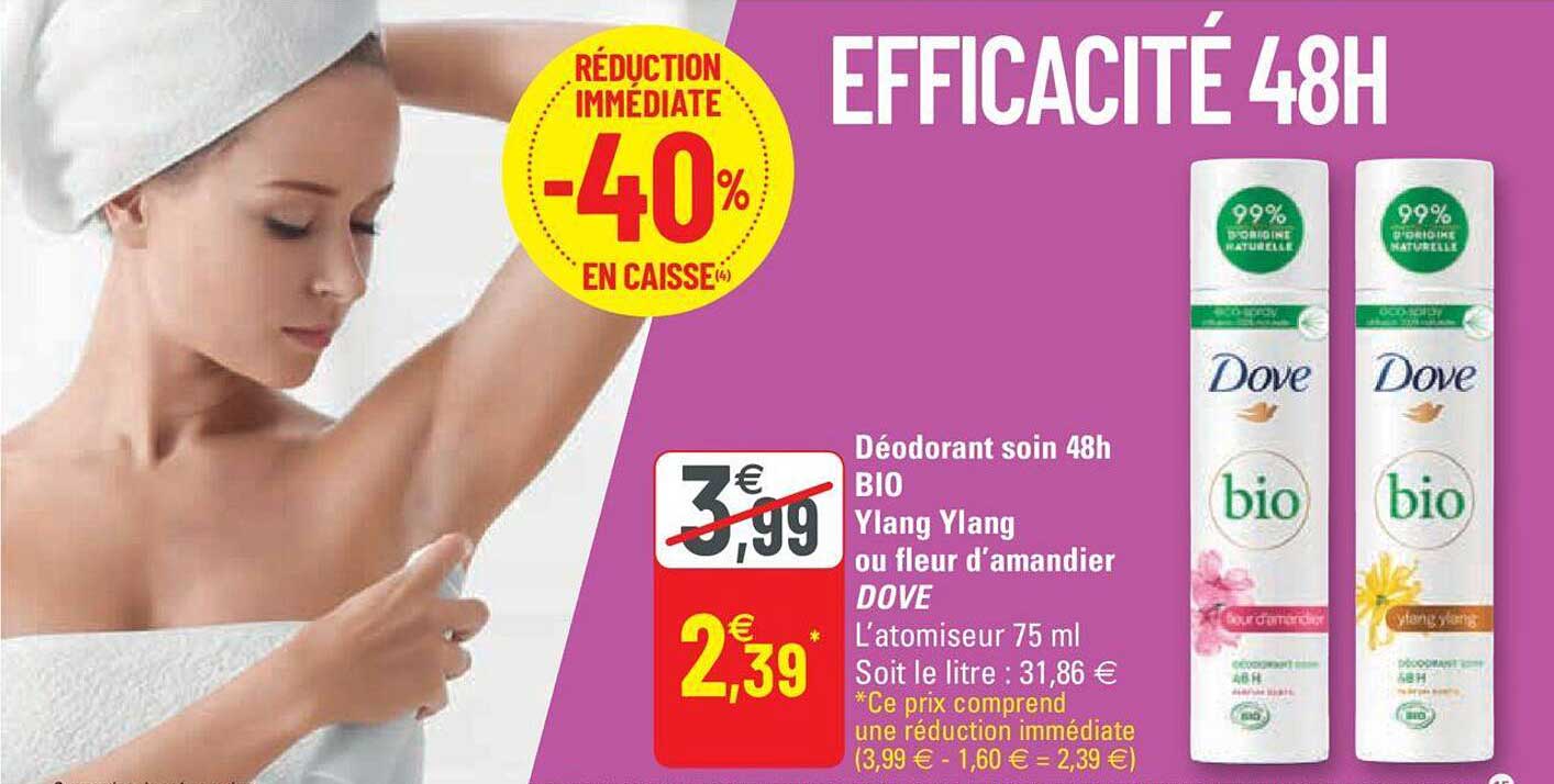 déodorant soin 48h bio ylang ylang ou fleur d'amandier dove