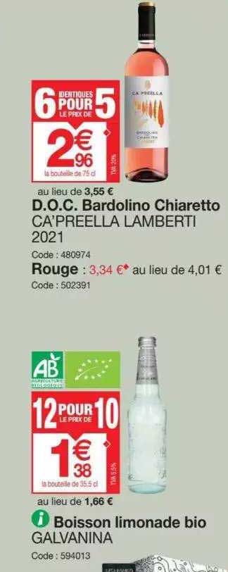 doc bardolino chiaretto ca'preella lamberti ou boisson limonade bio galvanina