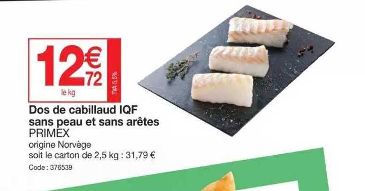 dos de cabillaud iqf sans peau et sans arêtes primex