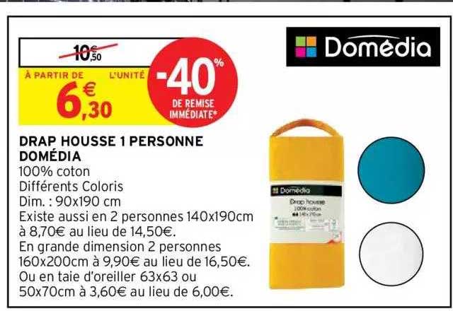 drap housse 1 personne domédia