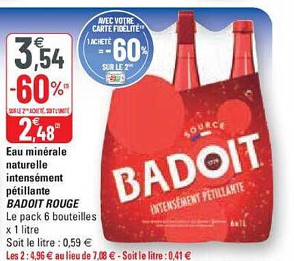 eau minérale naturelle intensément pétillante badoit rouge
