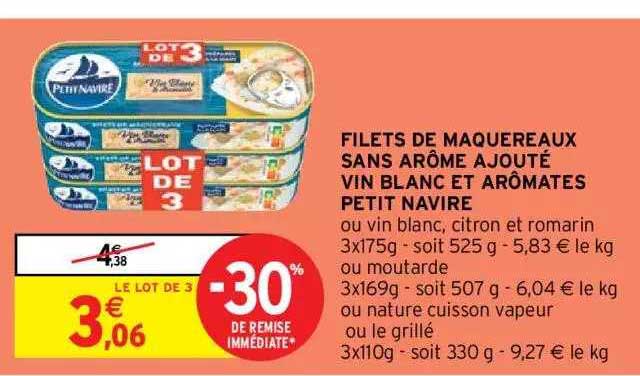 filets de maquereaux sans arôme ajouté vin blanc et arômates petit navire