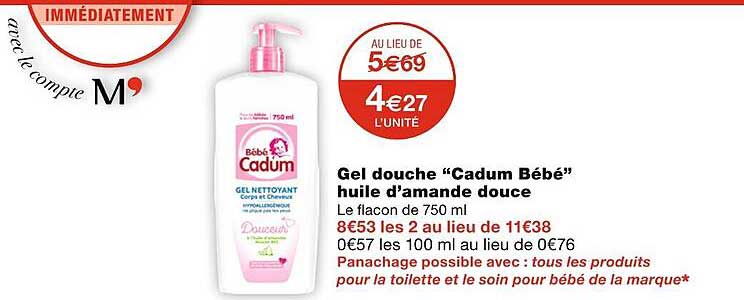 gel douche cadum bébé huile d'amande douce