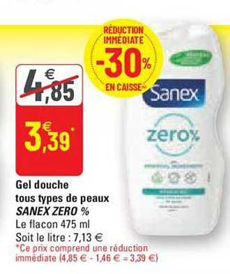 gel douche tous types de peaux sanex zero %