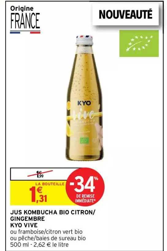 jus kombucha bio citron ou gingembre kyo vive