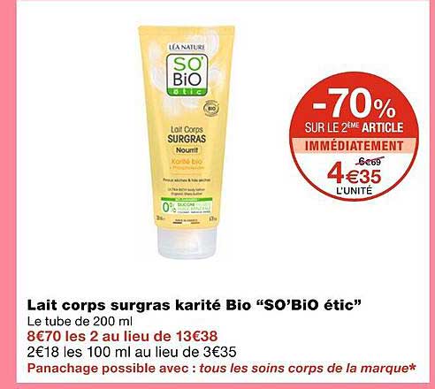 lait corps surgras karité bio so'bio étic