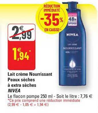 lait crème nourrissant peaux sèches à extra sèches nivea