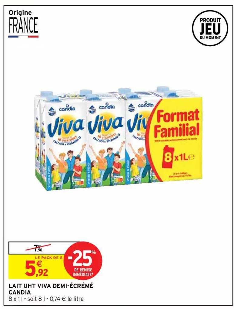 Lait Uht Viva Demi-écrémé Candia