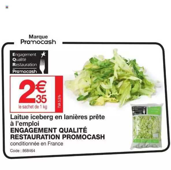 laitue iceberg en lanières prête à l'emploi engagement qualité restauration promocash